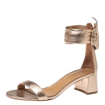 Pre Owned Aquazzura Metallic Peach Leather Casablanca Open Toe Sandals Size 37