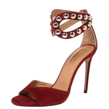Pre Owned Aquazzura Red Suede Studded DJ Sandals Size 38