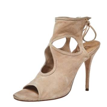 Pre Owned Aquazzura Beige Suede Sexy Thing Cutout Sandals Size 38