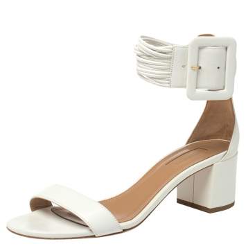 Pre Owned Aquazzura White Leather Casablanca Sandals Size 38.5