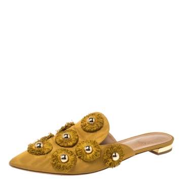 Pre Owned Aquazzura Mustard Fabric Sunflower Mules Size 37