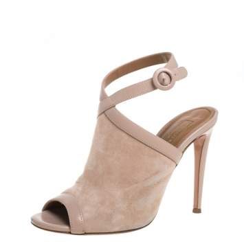 Pre Owned Aquazzura Beige Suede And Leather Trim Mule Sandals Size 37.5