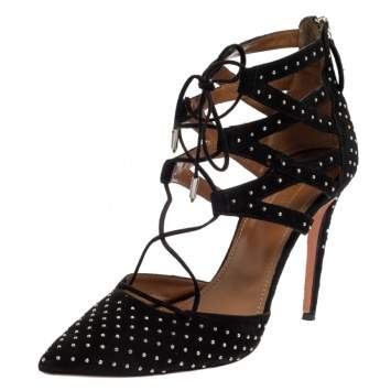 Pre Owned Aquazzura Black Suede Belgravia Sandals Size 40
