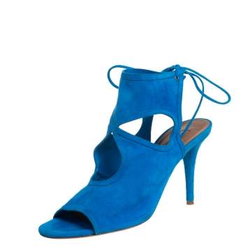 Pre Owned Aquazzura Blue Suede Sexy Thing Peep Toe Sandals Size 39