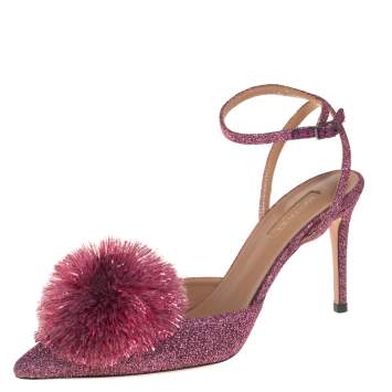 Pre Owned Aquazzura Pink Lurex Powder Puff Ankle Strap Sandals Size 39