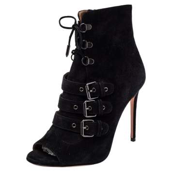 Pre Owned Aquazzura  Black Suede Lace Up Ankle Boots Size 37