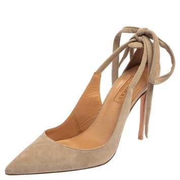 Pre Owned Aquazzura Grey Suede Bow Tie Sandals Size 37.5