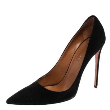 Pre Owned Aquazzura Black Suede Simply Irresistible Pointed Toe Pumps Size 39.5