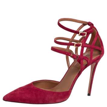 Pre Owned Aquazzura Burgundy Suede Strappy Ankle Strap Sandals Size 37.5