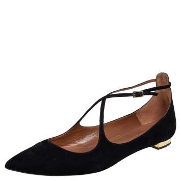 Pre Owned Aquazzura Black Suede Ballet Flats Size 39.5