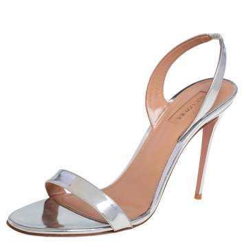Pre Owned Aquazzura Silver Leather So Nude Slingback Sandals Size 41
