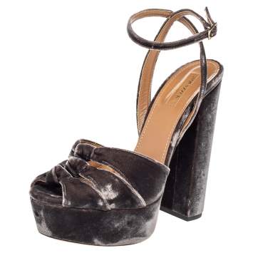 Pre Owned Aquazzura Brown Velvet Mira Block Heel Platform Sandals Size 39