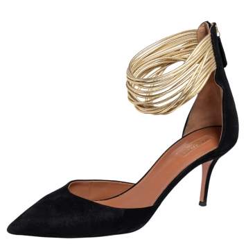 Pre Owned Aquazzura Black Suede Hello Lover Ankle Strap Pumps Size 41