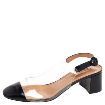 Pre Owned Aquazzura Black Leather and PVC Ankle Strap Sandals Size 38