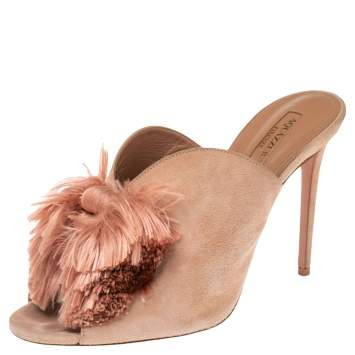 Pre Owned Aquazzura Blush Pink Lotus Blossom Mule Sandals Size 38.5