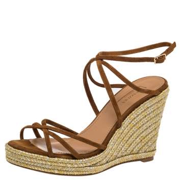 Pre Owned Aquazzura Brown Suede Gin Espadrille Wedge Sandals Size 37