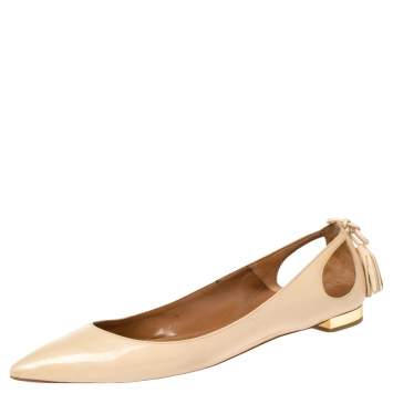 Pre Owned Aquazzura Beige Patent Leather Forever Marilyn Ballet Flats Size 39