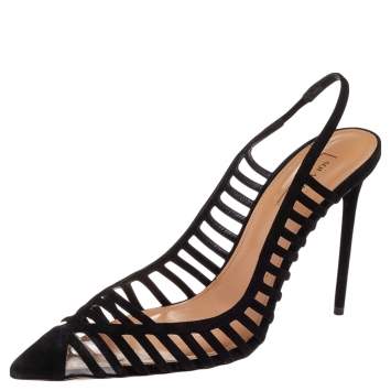 Pre Owned Aquazzura Black Suede And PVC Cosima Slingback Sandals Size 40