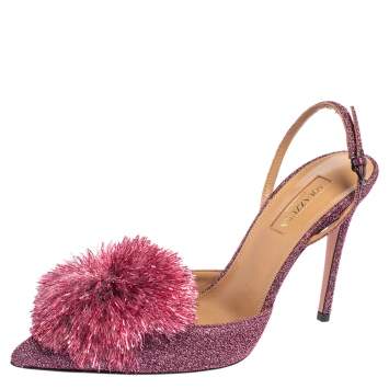 Pre Owned Aquazzura Pink Lurex Powder Puff Ankle Strap Sandals Size 38