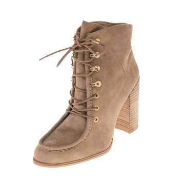 Pre Owned Aquazzura Beige Suede Woodstock  Ankle Boots Size 40.5