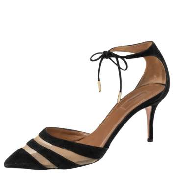 مملوكة مسبقًا Aquazzura Black Suede Ankle Wrap Sandals Size 38