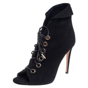 Pre Owned Aquazzura  Black Suede Lace Up Ankle Boots Size 37