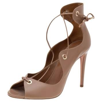 Pre Owned Aquazzura Beige Leather Tango Curvy Lace Up Sandals Size 40.5