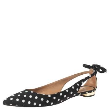 Pre Owned Aquazzura Black/White Canvas Ballet Flats Size 35.5