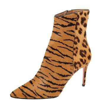 مملوكة مسبقًا Aquazzura Brown Leopard Print Calf Hair Alma Boots Size 36.5
