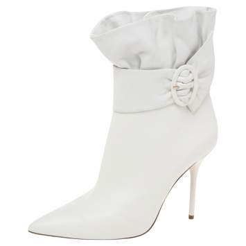 Pre Owned Aquazzura White  Leather Tribeca Ankle Boots Size 39.5