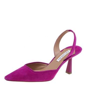 Pre Owned Aquazzura Pink Suede Maia 75 Slingback Sandals Size 39