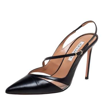 Pre Owned Aquazzura Black Leather and PVC First Love Slingback Pumps Size 39