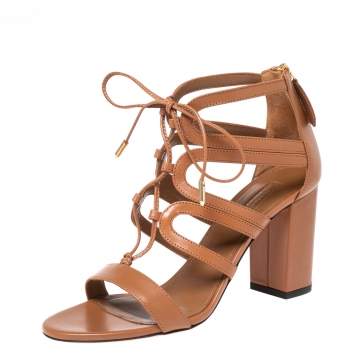 Pre Owned Aquazzura Brown Leather Holli Lace Up Sandals Size 38