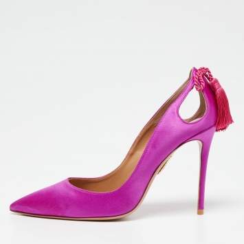 Pre Owned Aquazzura Magenta Satin Forever Marilyn Pumps Size 39