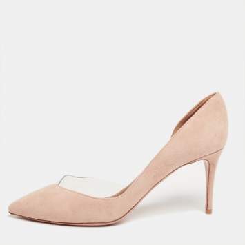 Pre Owned Aquazzura Beige Suede and PVC Eclipse Pumps Size 36.5
