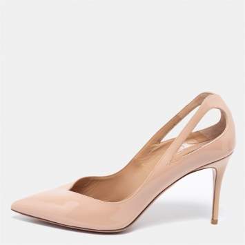 Pre Owned Aquazzura Nude Pink Patent Leather Cut-Out Pointed-Toe Pumps Size 37
