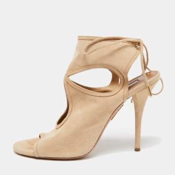 مملوكة مسبقًا Aquazzura Beige Suede Sexy Thing Cutout Sandals Size 40