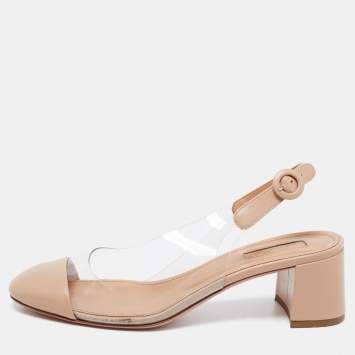 Pre Owned Aquazzura Beige PVC and Leather Optic Slingback Pumps Size 37