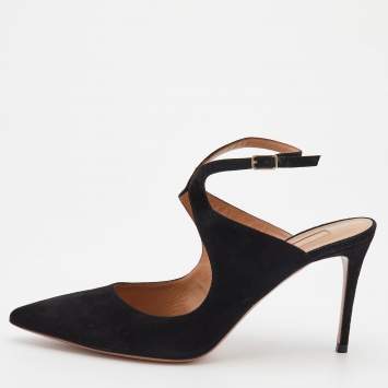 مملوكة مسبقًا Aquazzura Black Suede Talana Cut Out Pointed Toe Pumps Size 39.5