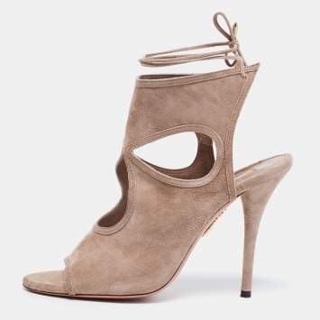 مملوكة مسبقًا Aquazzura Beige Suede Sexy Thing Cutout Ankle Tie Sandals Size 38.5