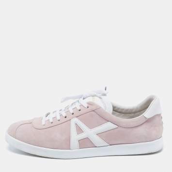 Pre Owned Aquazzura Pale Pink/White Suede And Leather Low Top Sneakers Size 41