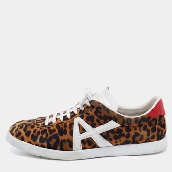 Pre Owned Aquazzura Multicolor Leopard Print Suede And Croc Embossed Leather Low Top Sneakers Size 41