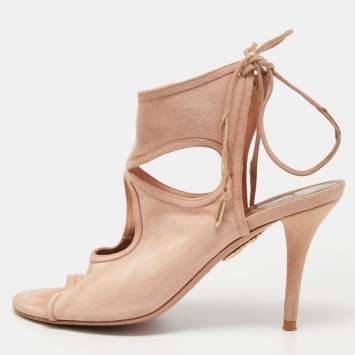 Pre Owned Aquazzura Pink Suede Sexy Thing Ankle Tie Sandals Size 37