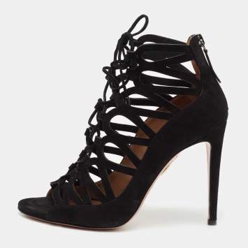 Pre Owned Aquazzura Black Suede Cut Out Belgravia Ankle Boots Size 37