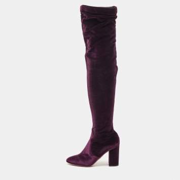 مملوكة مسبقًا Aquazzura Purple Velvet So Me Knee High Boots Size 38
