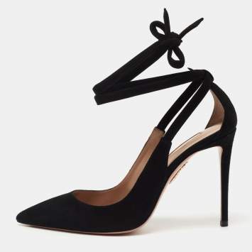 Pre Owned Aquazzura Black Suede Parisienne Bow Detail Pumps Size 37.5