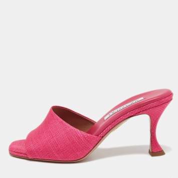 مملوكة مسبقًا Aquazzura Pink Raffia Slide Sandals Size 39