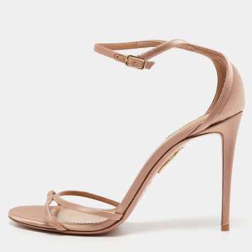 مملوكة مسبقًا Aquazzura Pink Satin Purist Ankle Strap Sandals Size 41 