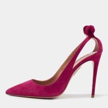 Pre Owned  Aquazzura Pink Suede Bow Tie Pumps Size 39.5