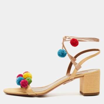 مملوكة مسبقًا Aquazzura Multicolor Raffia Disco Thing Ankle Tie Sandals Size 41